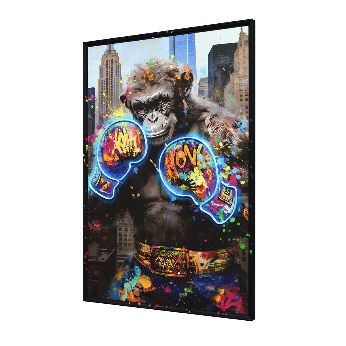 Illuminé Collection LED Wall Art Ape Boxing Illuminated Canvas 83x123cm with UK Plug & ON/OFF Switch