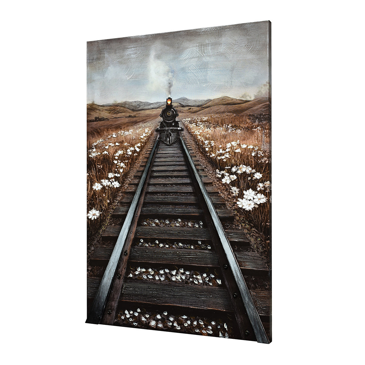 Illuminé Collection LED Wall Art Train on Tracks Illuminated Canvas 80x120cm with UK Plug & ON/OFF Switch