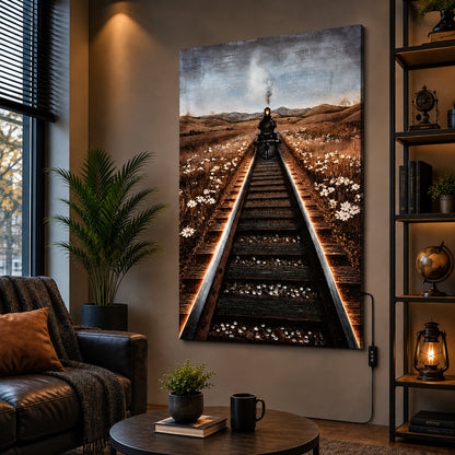 Illuminé Collection LED Wall Art Train on Tracks Illuminated Canvas 80x120cm with UK Plug & ON/OFF Switch