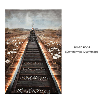 Illuminé Collection LED Wall Art Train on Tracks Illuminated Canvas 80x120cm with UK Plug & ON/OFF Switch