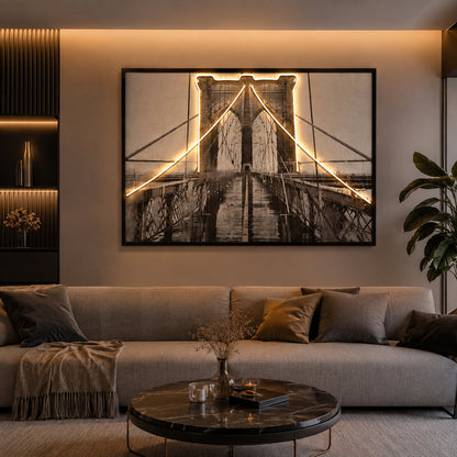 Illuminé Collection LED Wall Art Winter Bridge Illuminated Canvas 123x83cm with UK Plug & ON/OFF Switch