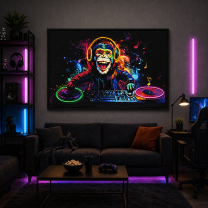 Illuminé Collection LED Wall Art DJ Monkey Illuminated Canvas 123x83cm with UK Plug & ON/OFF Switch