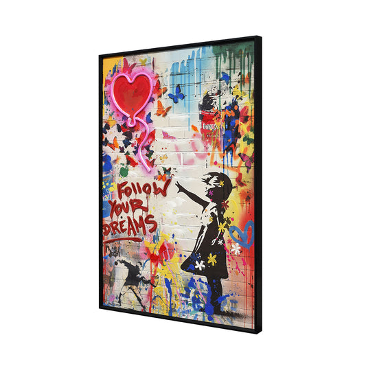 Illuminé Collection LED Wall Art Girl Follow Your Dreams Illuminated Canvas 61.6x91.6cm with UK Plug & ON/OFF Switch