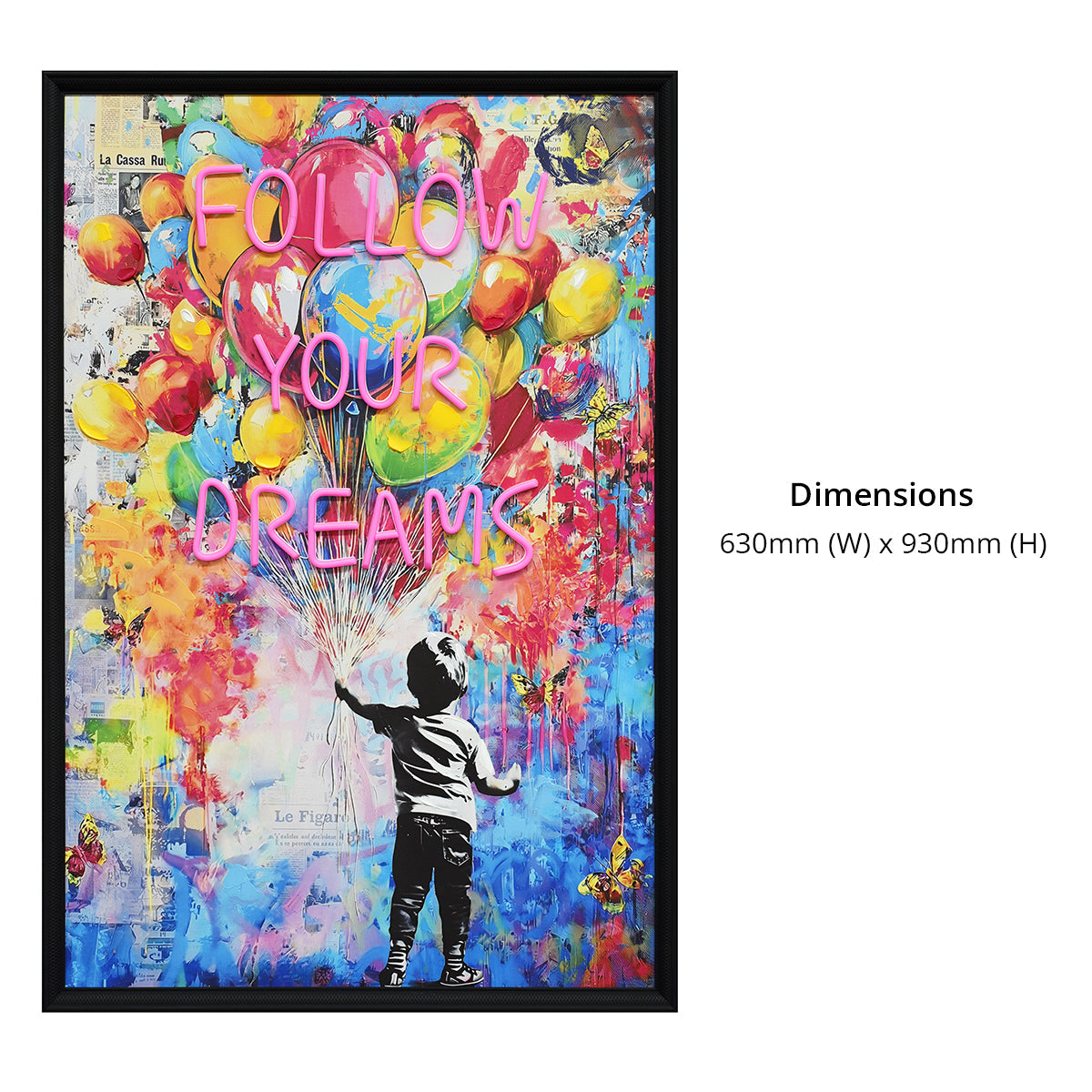 Illuminé Collection LED Wall Art Boy Follow Your Dreams Illuminated Canvas 63x93cm with UK Plug & ON/OFF Switch