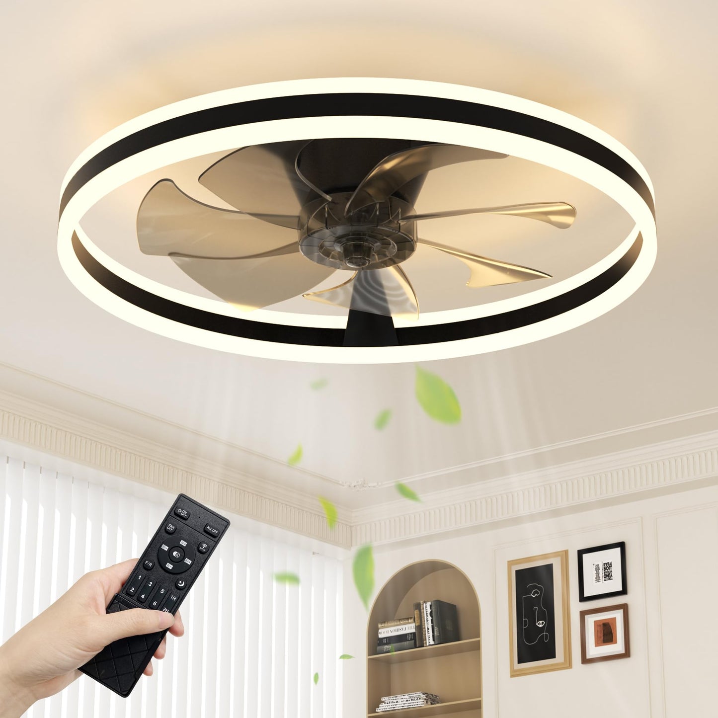 60cm Ceiling Fan with LED Light - Black