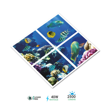 595x595 2D Marine Ocean with Fishes Design LED Panels  40W  4 pcs set