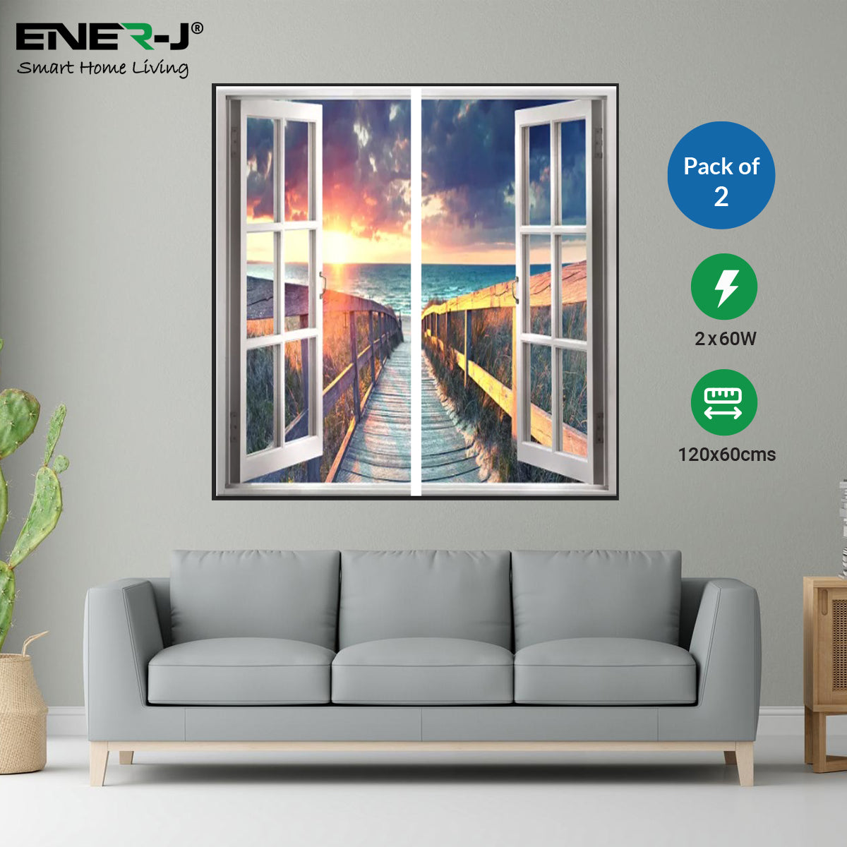 Ener-J LED Landscape Window Panel Set 120x60cm 120W Bridge Beach Design