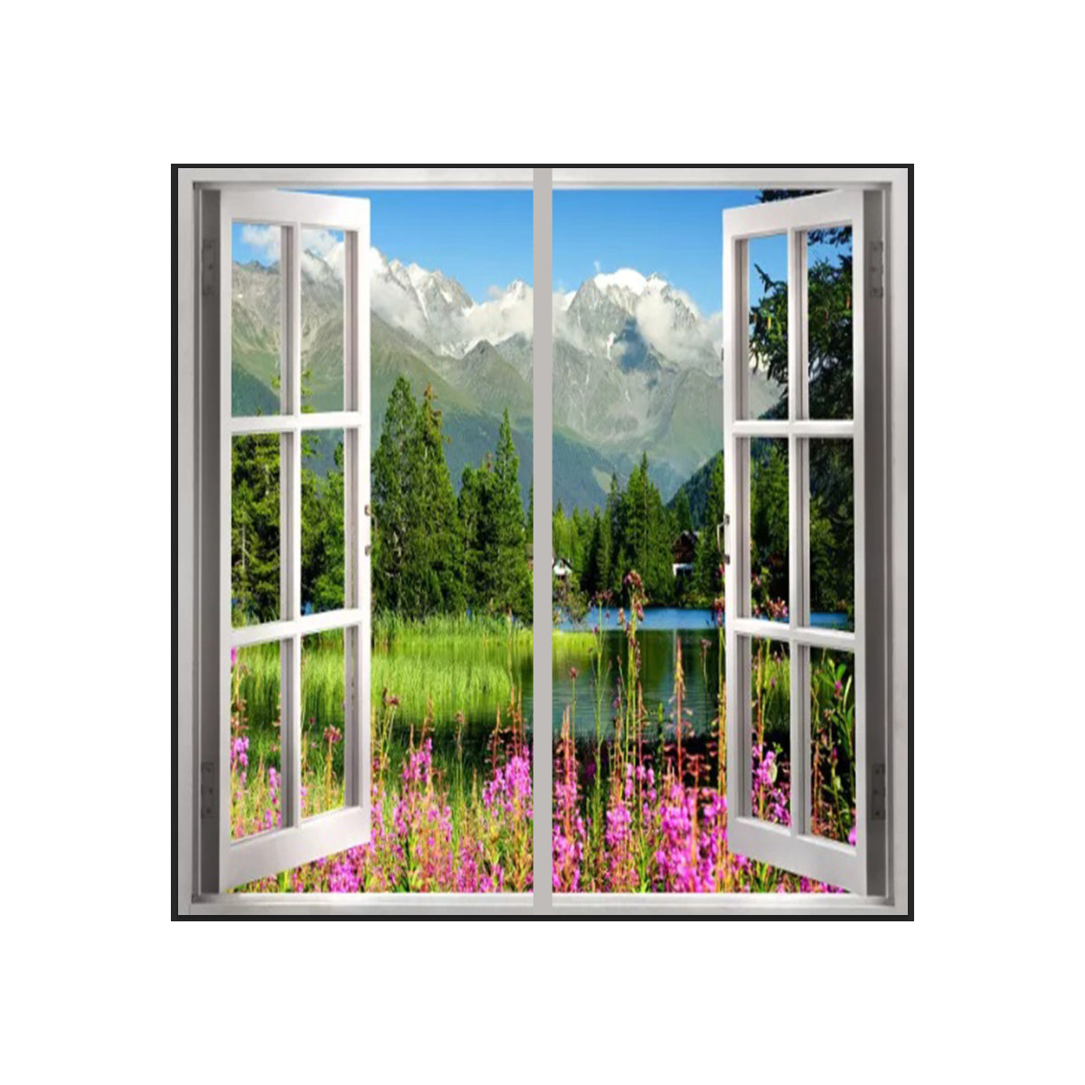 Ener-J LED Landscape Window Panel Set 120x60cm Cloud Covered Mountains 120W