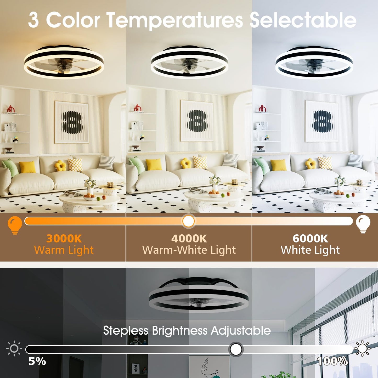 50cm Ceiling Fan with LED Light - Black