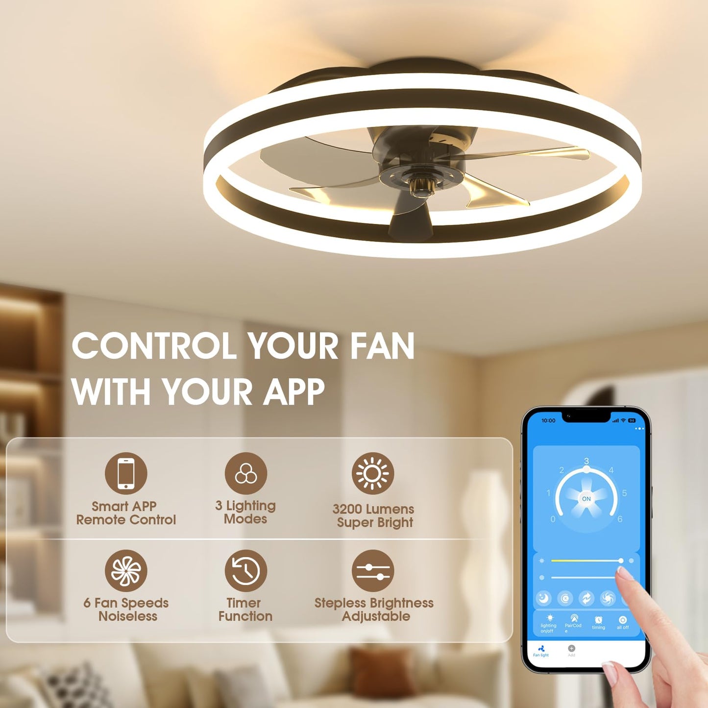 50cm Ceiling Fan with LED Light - Black