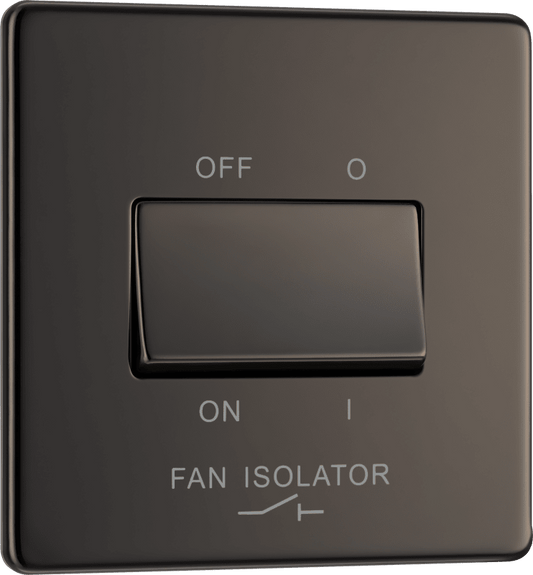 BG Nexus Screwless Flatplate Black Nickel Triple pole fan isolator - FBN15-01