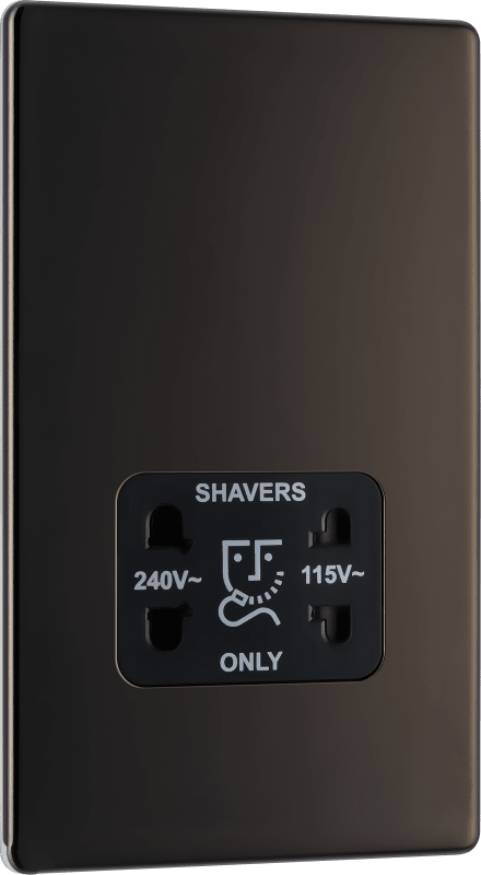 BG Nexus Screwless Flatplate Black Nickel 115/240V dual voltage shaver socket - FBN20B-01