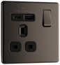 BG Nexus Screwless Flatplate Black Nickel Single, switched, single pole, with 1 x USB A + 1 x USB C - FBN21UAC18B-01