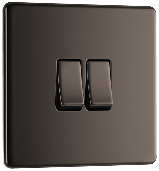 BG Nexus Screwless Flatplate Black Nickel Double 2 way switch - FBN42-01