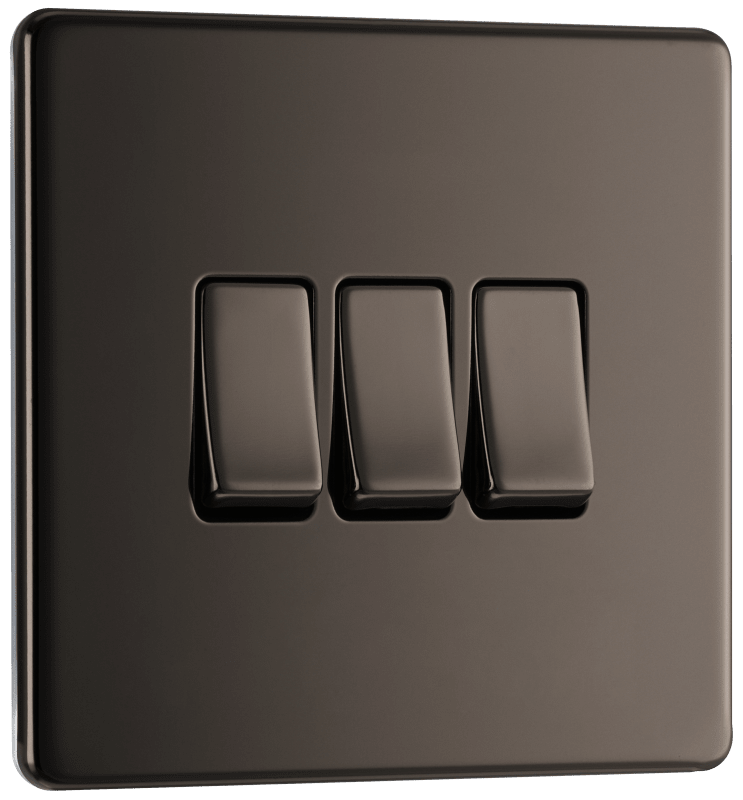 BG Nexus Screwless Flatplate Black Nickel Triple 2 way switch - FBN43-01