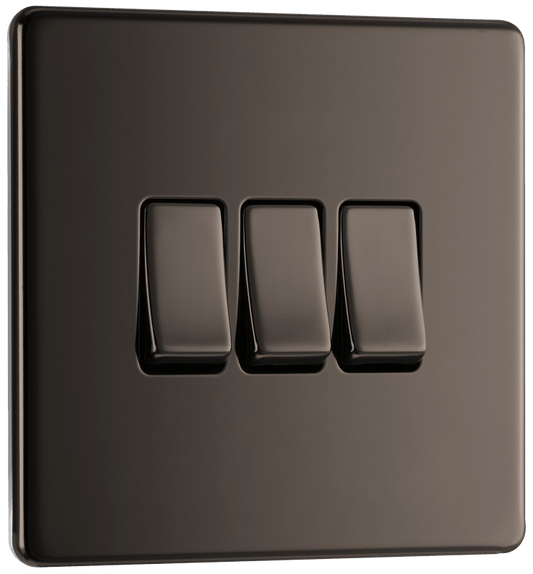 BG Nexus Screwless Flatplate Black Nickel Triple 2 way switch - FBN43-01