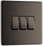 BG Nexus Screwless Flatplate Black Nickel Triple 2 way switch - FBN43-01