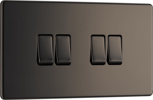BG Nexus Screwless Flatplate Black Nickel Quadruple 2 way switch - FBN44-01