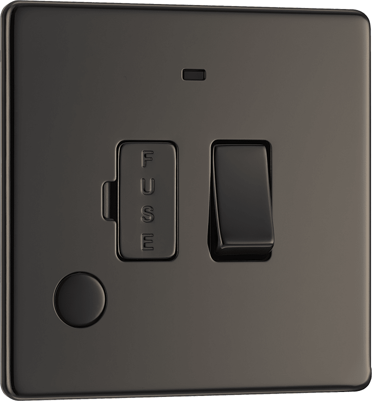 BG Nexus Screwless Flatplate Black Nickel Switched and fused with indicator and flex outlet - FBN53-01