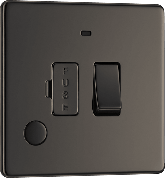 BG Nexus Screwless Flatplate Black Nickel Switched and fused with indicator and flex outlet - FBN53-01