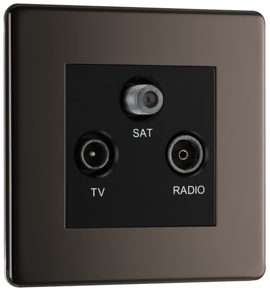 BG Nexus Screwless Flatplate Black Nickel Triple TV/FM/SAT triplex - screened - FBN67-01