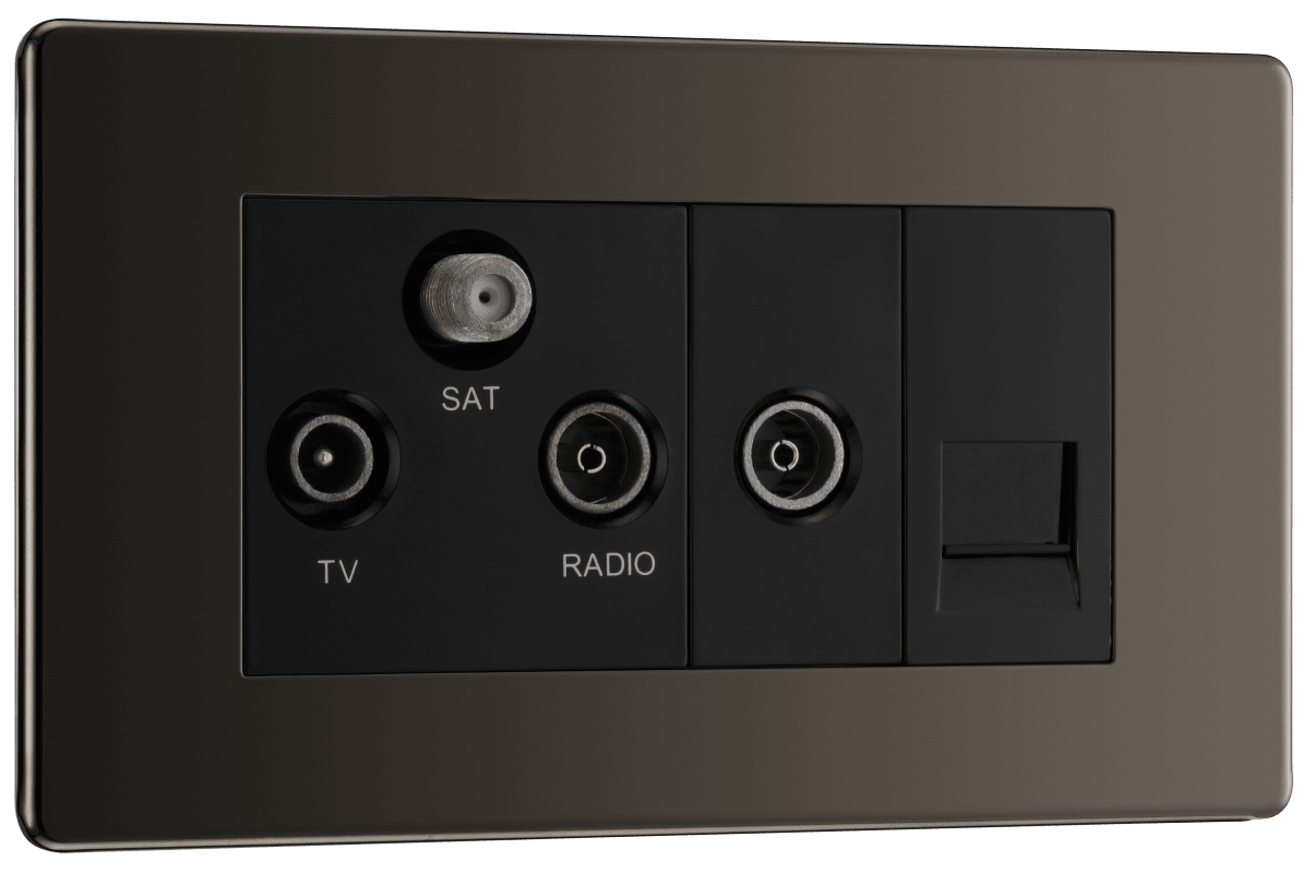 BG Nexus Screwless Flatplate Black Nickel Triplex with BT outlet and co-axial return - screened - FBN68-01