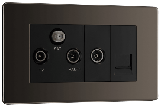 BG Nexus Screwless Flatplate Black Nickel Triplex with BT outlet and co-axial return - screened - FBN68-01