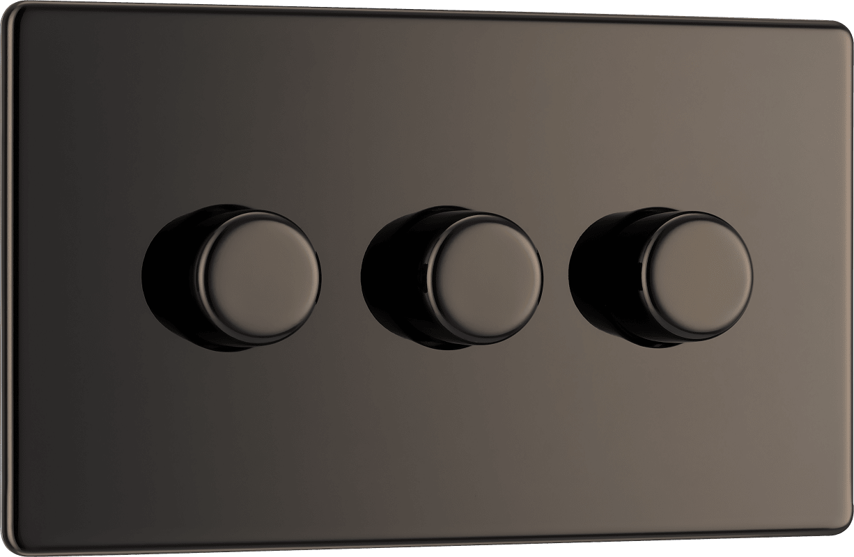 BG Nexus Screwless Flatplate Black Nickel Triple 2 way push 200W - FBN83-01