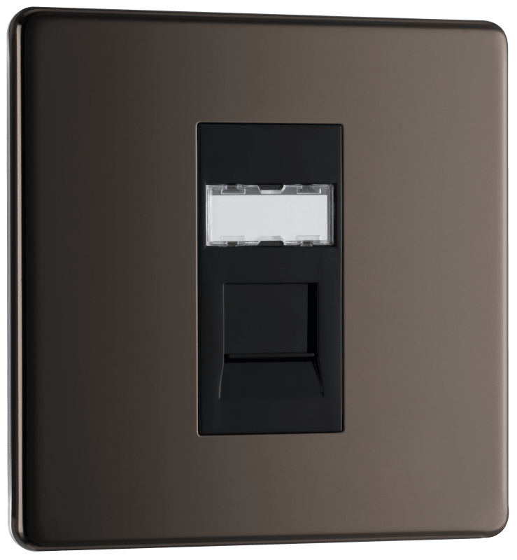 BG Nexus Screwless Flatplate Black Nickel Single, RJ45 data socket - FBNRJ451-01