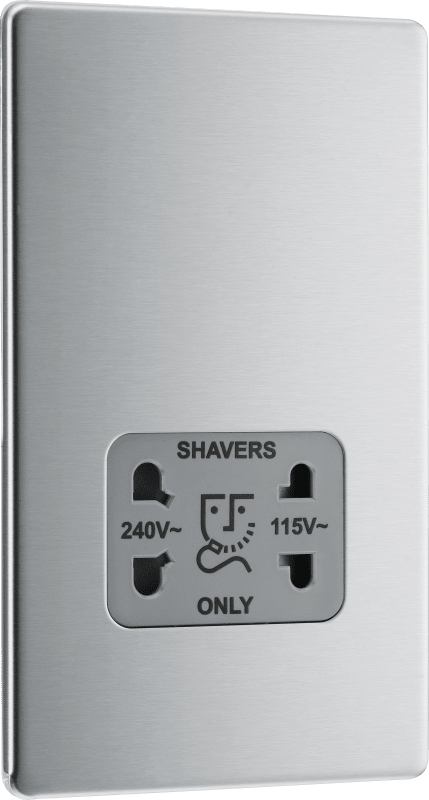 BG Nexus Screwless Flatplate Brushed Steel 115/240V dual voltage shaver socket - FBS20G-01