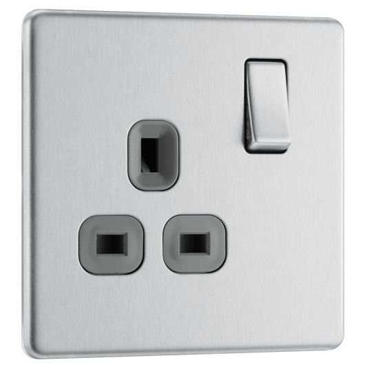 BG Nexus Screwless Flatplate Brushed Steel Single, switched, double pole - FBS21G-01