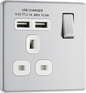 BG Nexus Screwless Flatplate Brushed Steel Single switched, single pole, with 2 x USB A - FBS21U2W-01