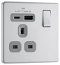 BG Nexus Screwless Flatplate Brushed Steel Single, switched, single pole, with 1 x USB A + 1 x USB C - FBS21UAC18G-01