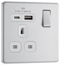 BG Nexus Screwless Flatplate Brushed Steel Single, switched, single pole, with 1 x USB A + 1 x USB C - FBS21UAC18W-01