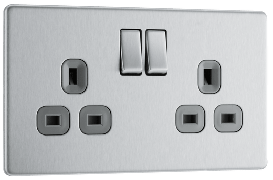 BG Nexus Screwless Flatplate Brushed Steel Double, switched, double pole - FBS22G-01