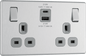 BG Nexus Screwless Flatplate Brushed Steel Double switched single pole, with USB A + C (22W) - FBS22UAC22G-01