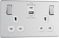 BG Nexus Screwless Flatplate Brushed Steel Double switched single pole, with USB A + C (22W) - FBS22UAC22W-01