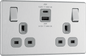 BG Nexus Screwless Flatplate Brushed Steel Double switched single pole, with USB A + C (45W) - FBS22UAC45G-01