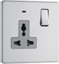 BG Nexus Screwless Flatplate Brushed Steel Single, switched, universal with indicator (export only) - FBS27LG-01