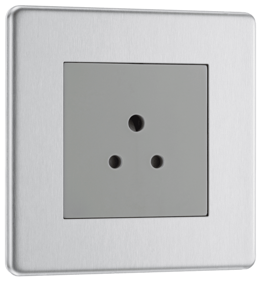 BG Nexus Screwless Flatplate Brushed Steel 2A, single, unswitched, round pin - FBS28G-01
