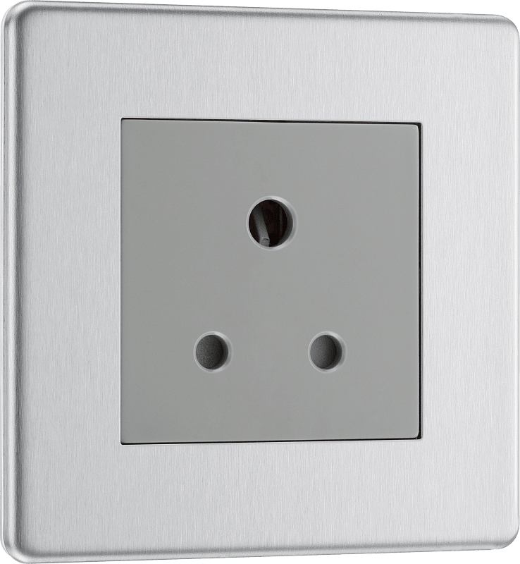 BG Nexus Screwless Flatplate Brushed Steel 5A, single, unswitched, round pin - FBS29G-01