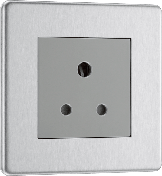 BG Nexus Screwless Flatplate Brushed Steel 5A, single, unswitched, round pin - FBS29G-01