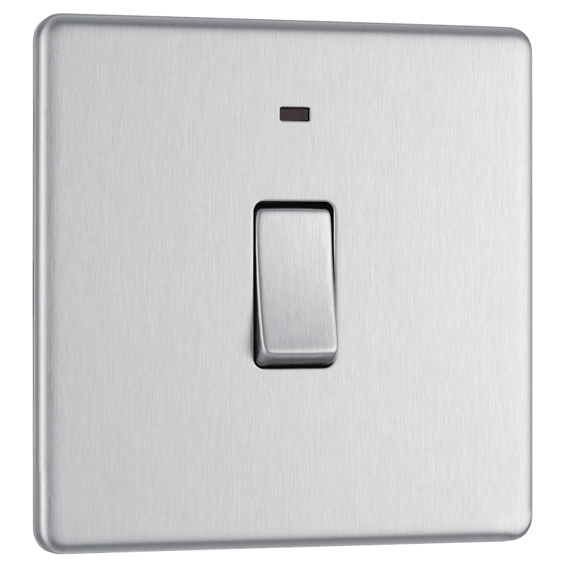 BG Nexus Screwless Flatplate Brushed Steel 20A, double pole, with indicator - FBS31-01