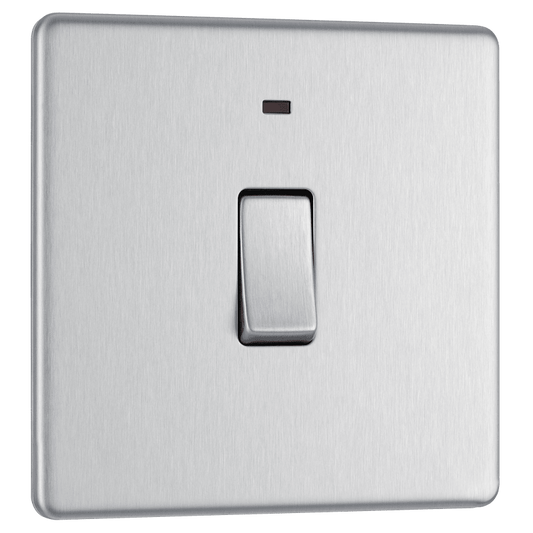 BG Nexus Screwless Flatplate Brushed Steel 20A, double pole, with indicator - FBS31-01