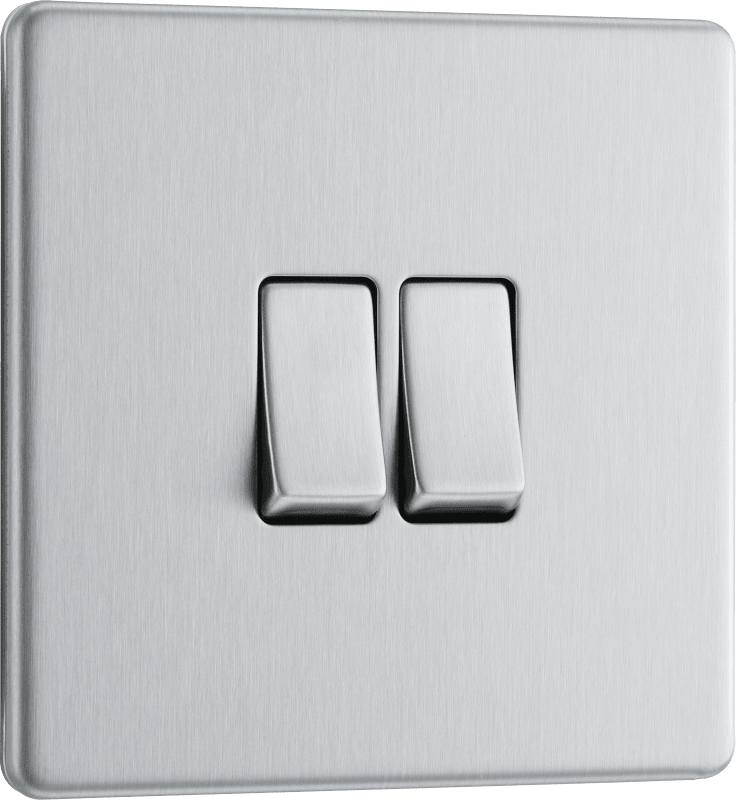 BG Nexus Screwless Flatplate Brushed Steel Double, 2 way switch - FBS42-01