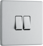 BG Nexus Screwless Flatplate Brushed Steel Double, 2 way switch - FBS42-01