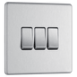 BG Nexus Screwless Flatplate Brushed Steel Triple, 2 way switch - FBS43-01