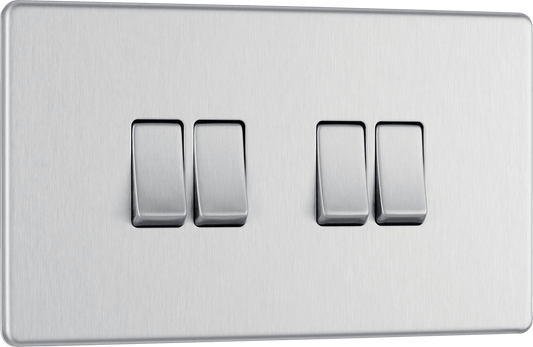 BG Nexus Screwless Flatplate Brushed Steel Quadruple, 2 way switch - FBS44-01