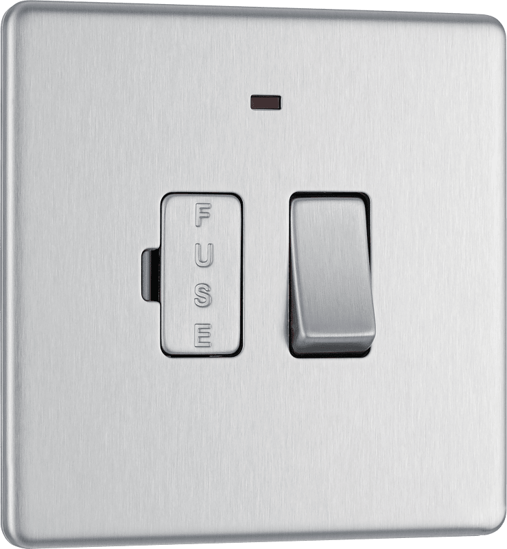 BG Nexus Screwless Flatplate Brushed Steel Switched and fused with indicator - FBS52-01