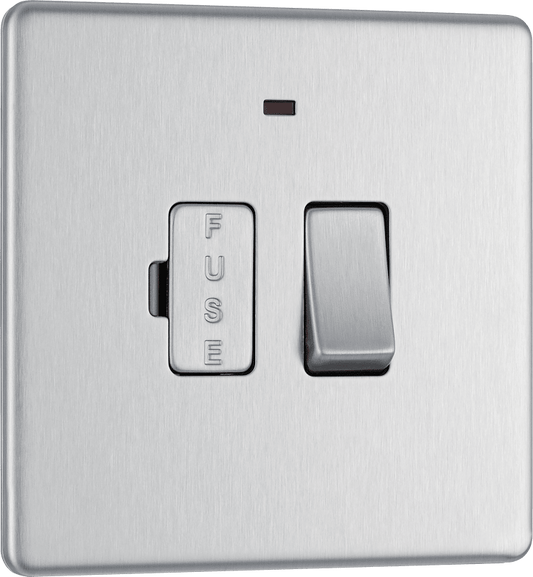 BG Nexus Screwless Flatplate Brushed Steel Switched and fused with indicator - FBS52-01